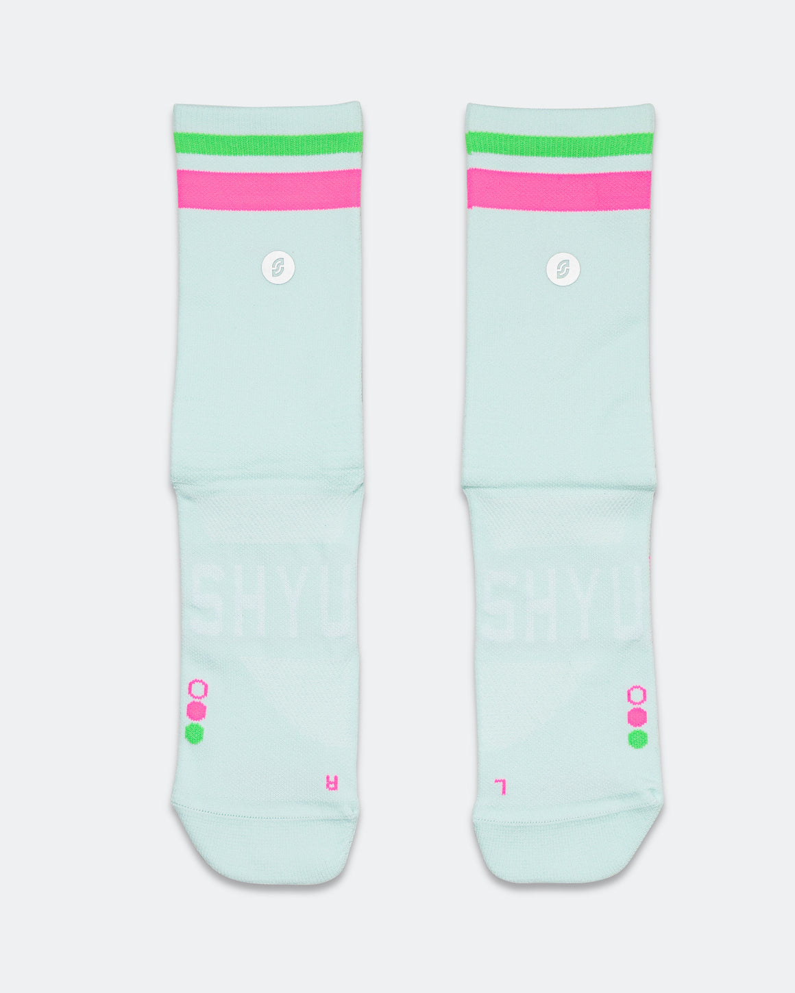 Shyu - Half Crew Racing Socks - Foam/Pink-Green - Up There Athletics