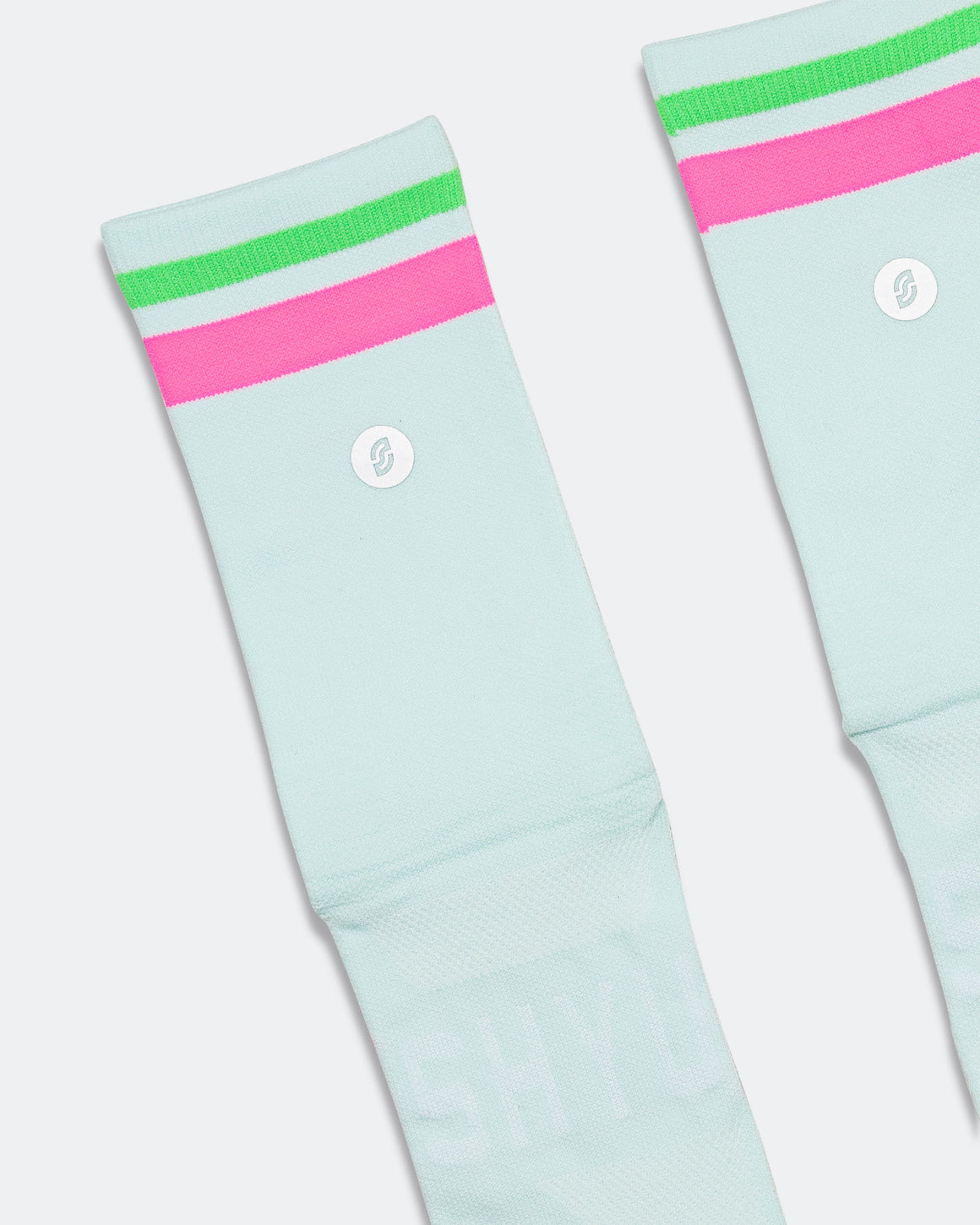 Shyu - Half Crew Racing Socks - Foam/Pink-Green - Up There Athletics