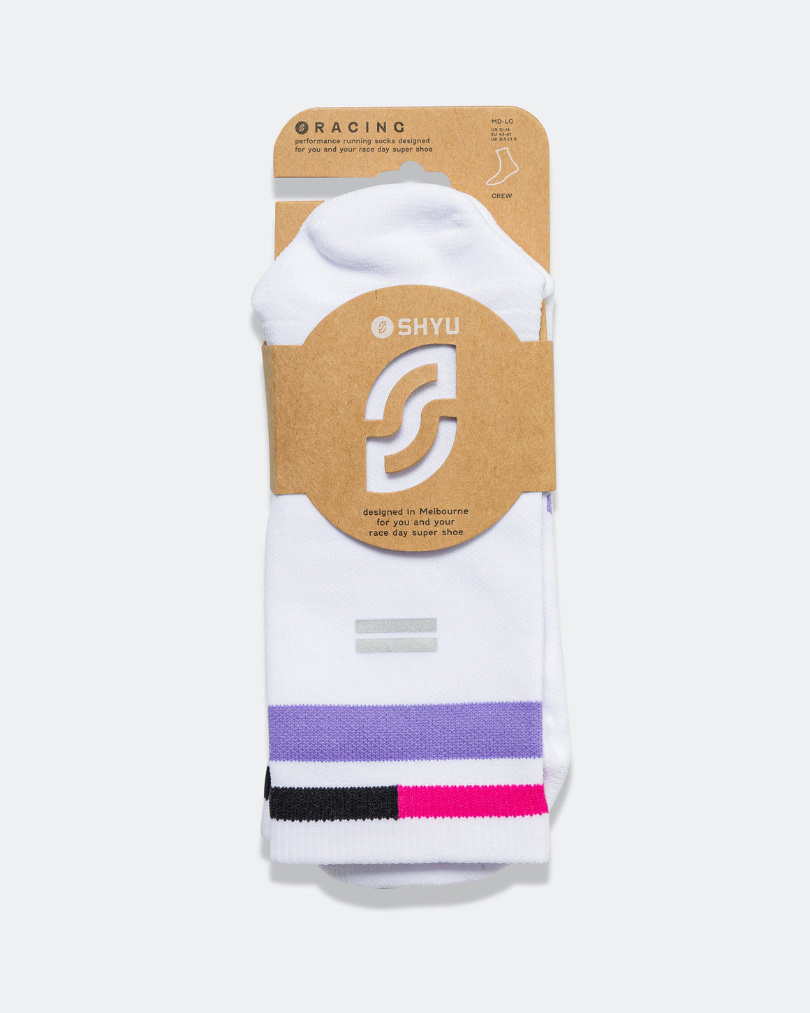 Shyu - Half Crew Racing Socks - White/Lavender-Magenta - Up There Athletics