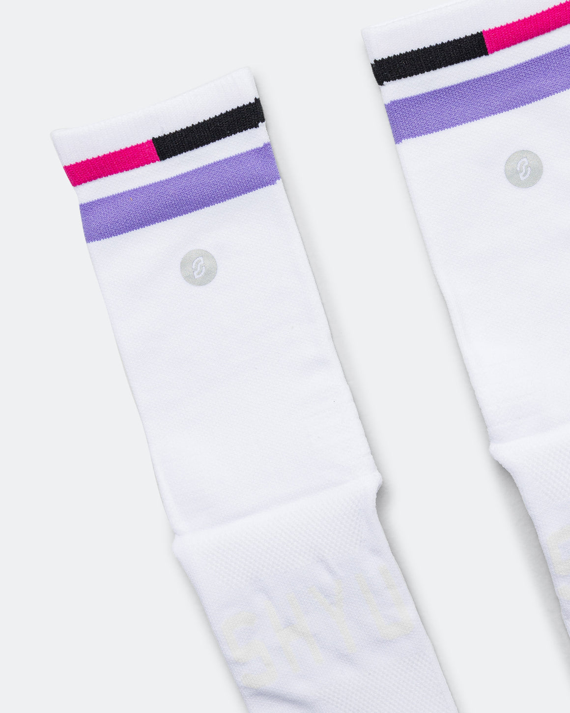 Shyu - Half Crew Racing Socks - White/Lavender-Magenta - Up There Athletics