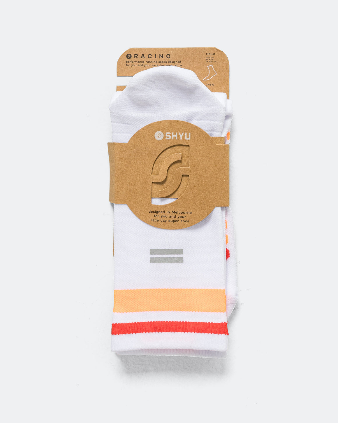 Shyu - Half Crew Racing Socks - White/Tangerine-Red - Up There Athletics