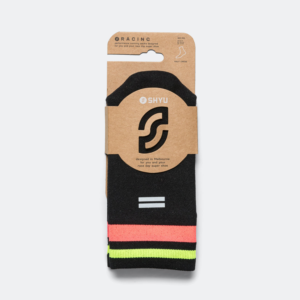 Shyu Half Crew Racing Socks - Black/Red-Neon | Up There Athletics