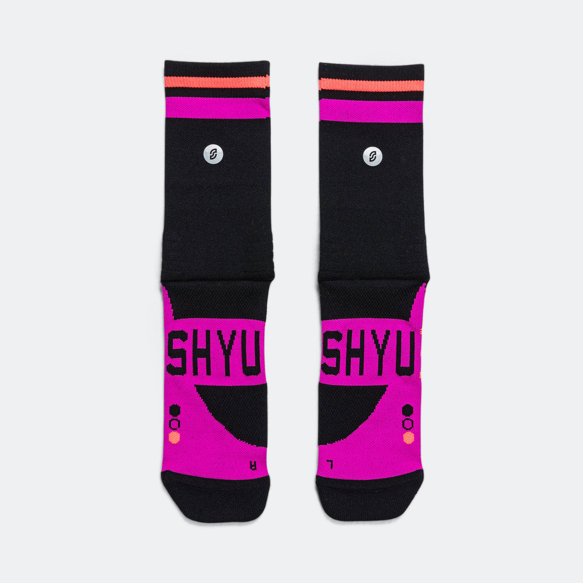 Shyu - Half Crew Racing Socks - Black/Violet/Crimson - Up There Athletics