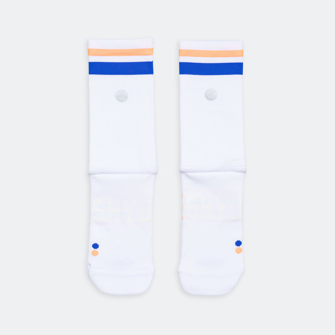 Shyu - Half Crew Racing Socks - White/Blue/Orange - Up There Athletics