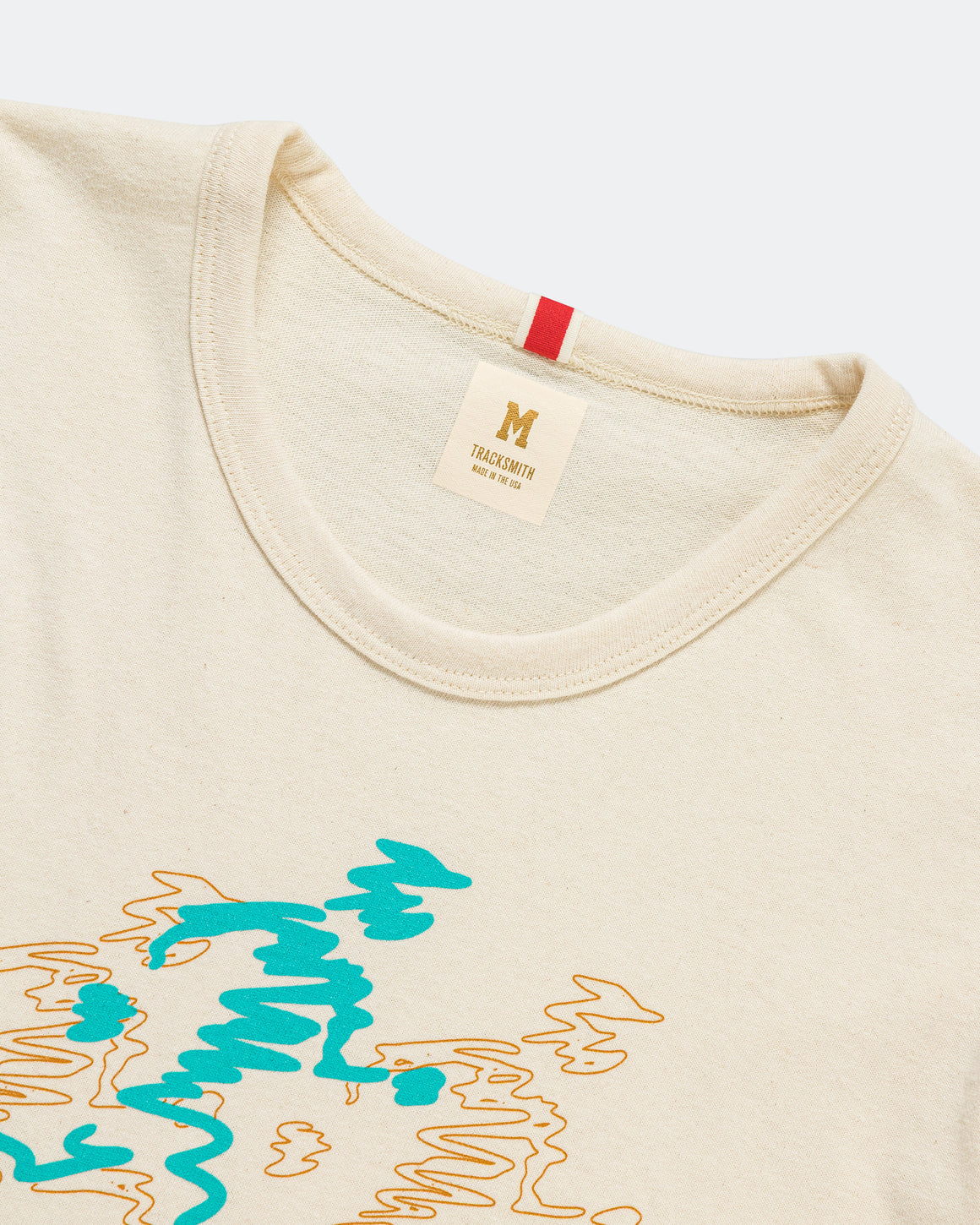 Tracksmith - Grayboy Tee - Point To Park - Ivory/Turquoise - Up There Athletics