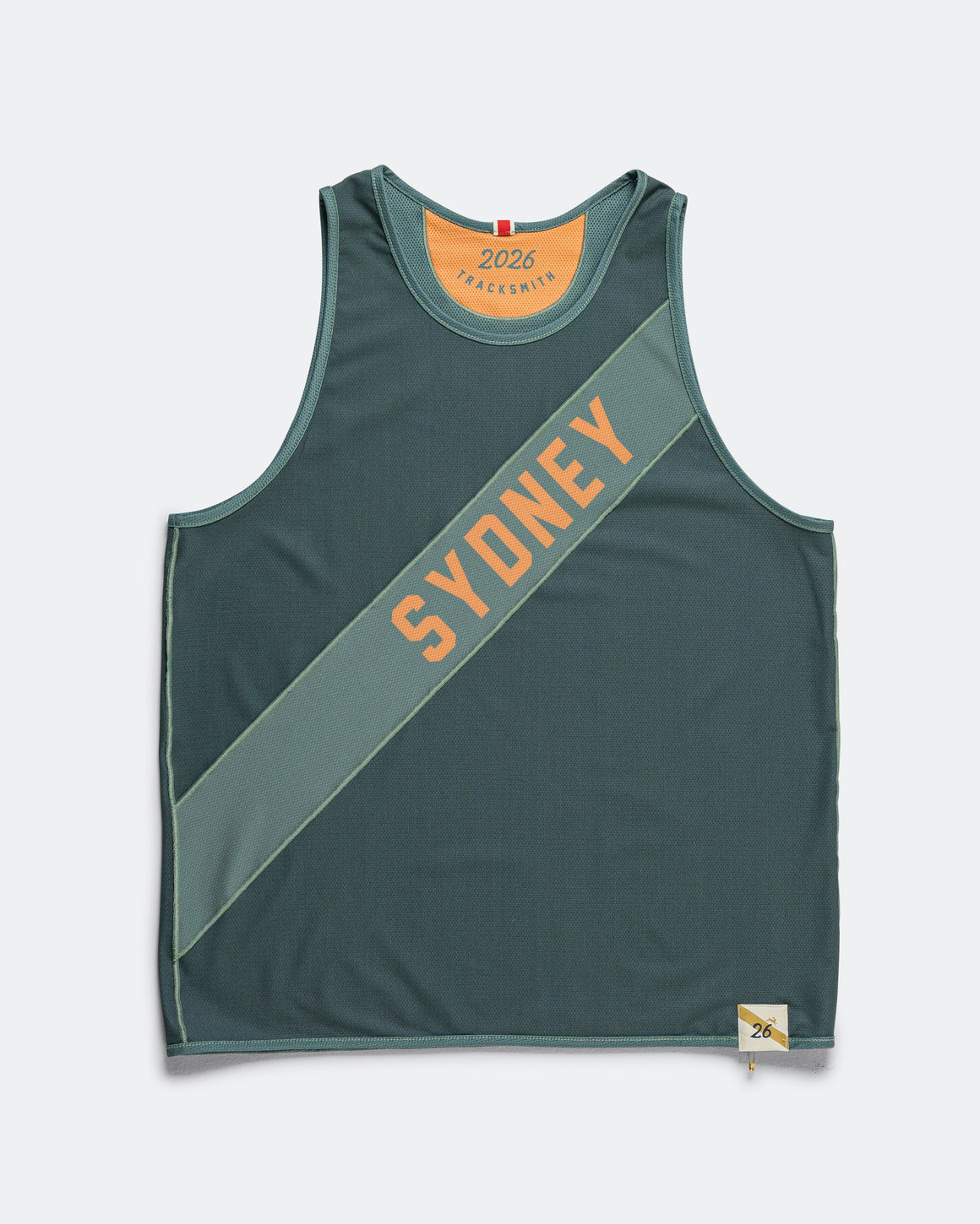Tracksmith - Mens Reversible Singlet - Sydney 2026 - Silver Pine/Ponderosa Pine/Deep Gold - Up There Athletics