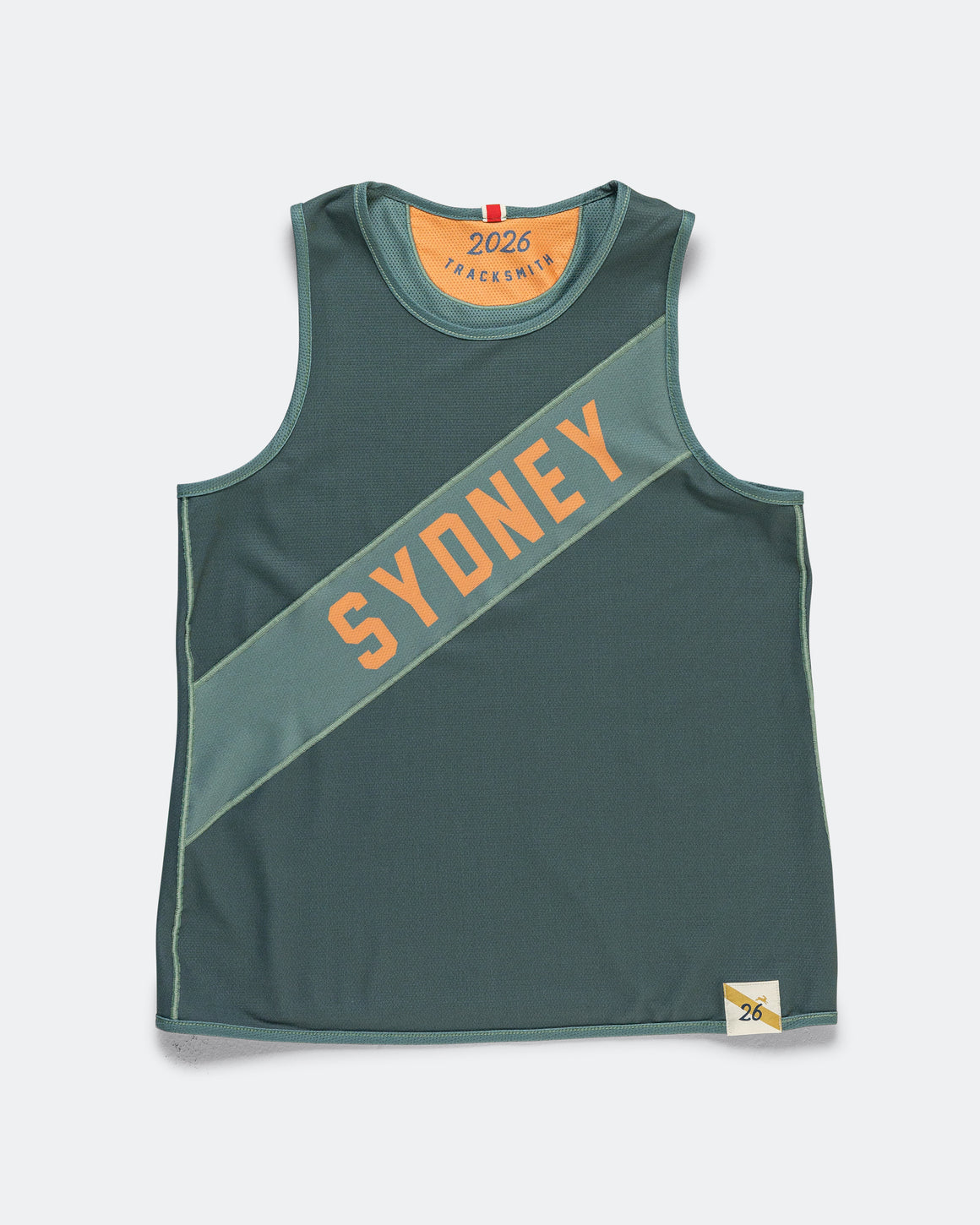 Tracksmith - Womens Reversible Singlet - Sydney 2026 - Silver Pine/Ponderosa Pine/Deep Gold - Up There Athletics
